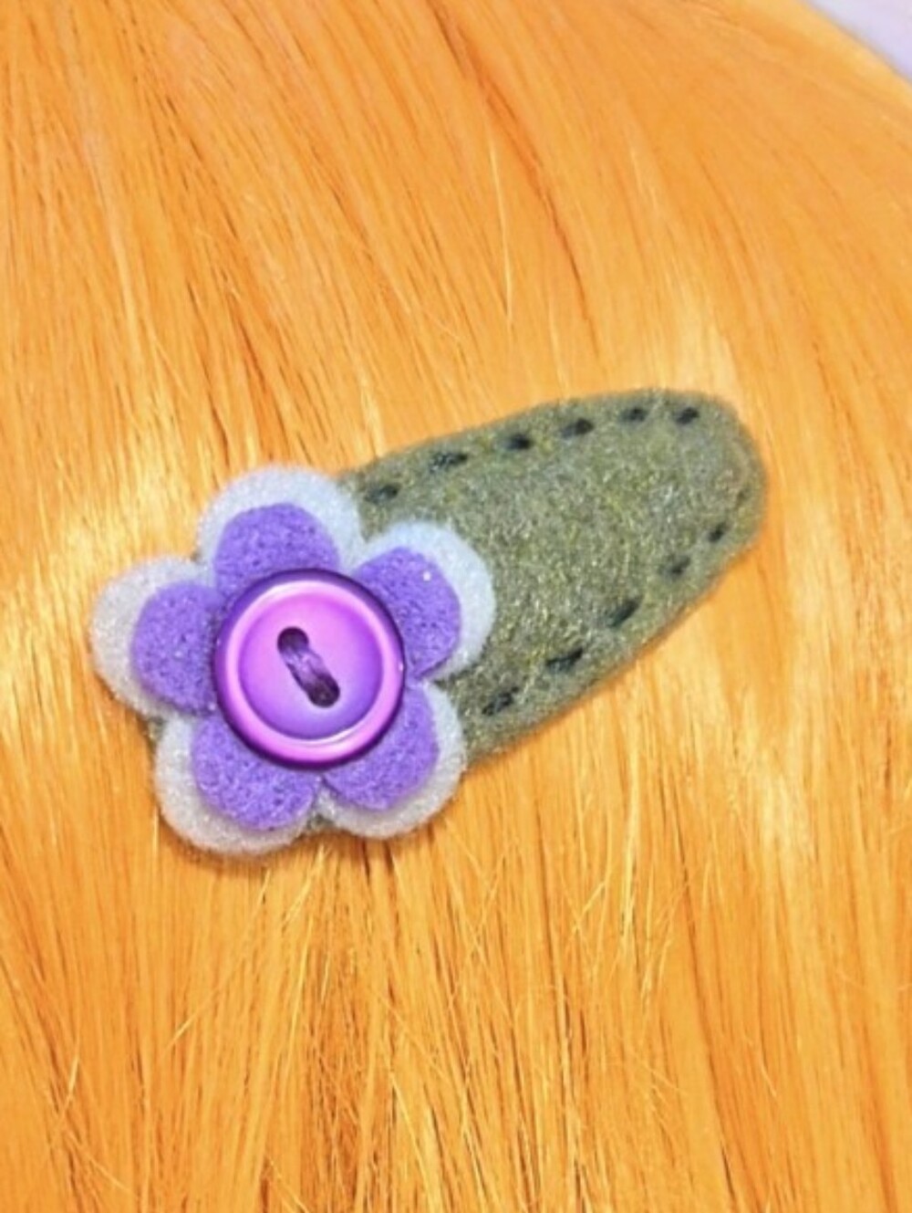 Handmade Purple Felt Flower Hair Clip With Button